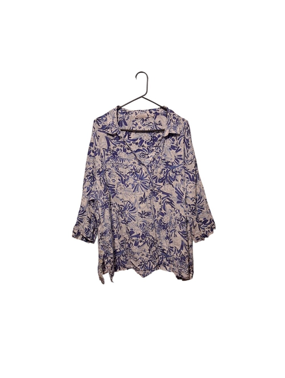 Cynthia Rowley Womens 3X 100% Linen Floral Tunic Top Cottagecore Boho Garden